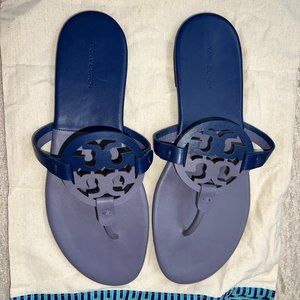 "Barely Worn" Tory Burch Miller Soft Bicolor Sandals Dk Lotus/Bermuda Size 10.5
